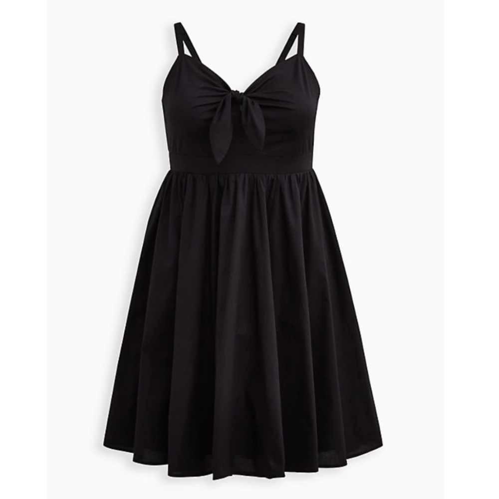 NWT TORRID BLACK POPLIN TIE-FRONT SKATER DRESS - Picture 2 of 6